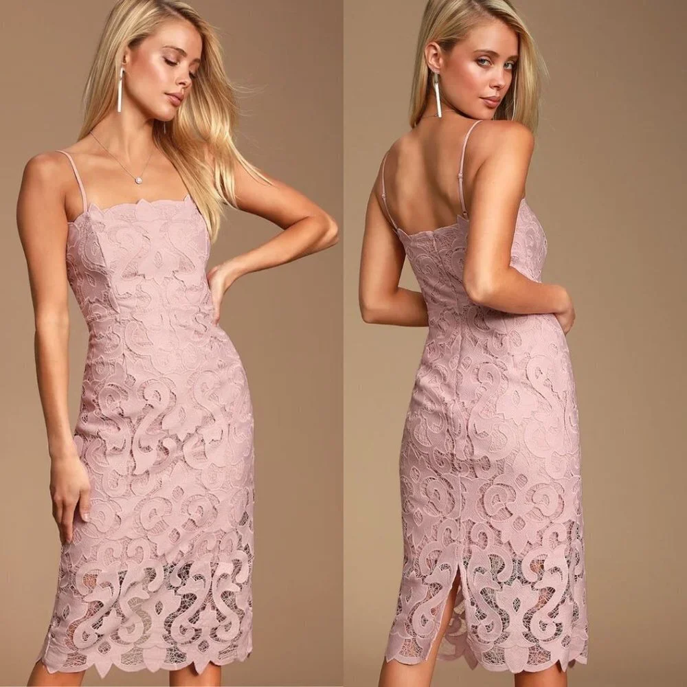 Bardot Revolve Lina Lace Midi Dress Sheath Sleeveless Pink Rose Size 10 Large - Picture 2 of 15